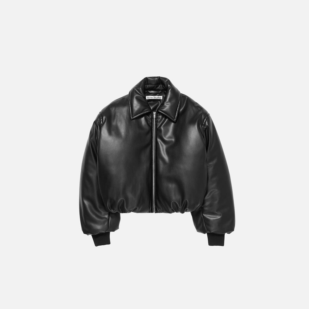 faux leather bomber jacket-BLACK-