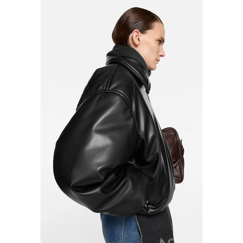 faux leather bomber jacket-BLACK- – OBLIGE