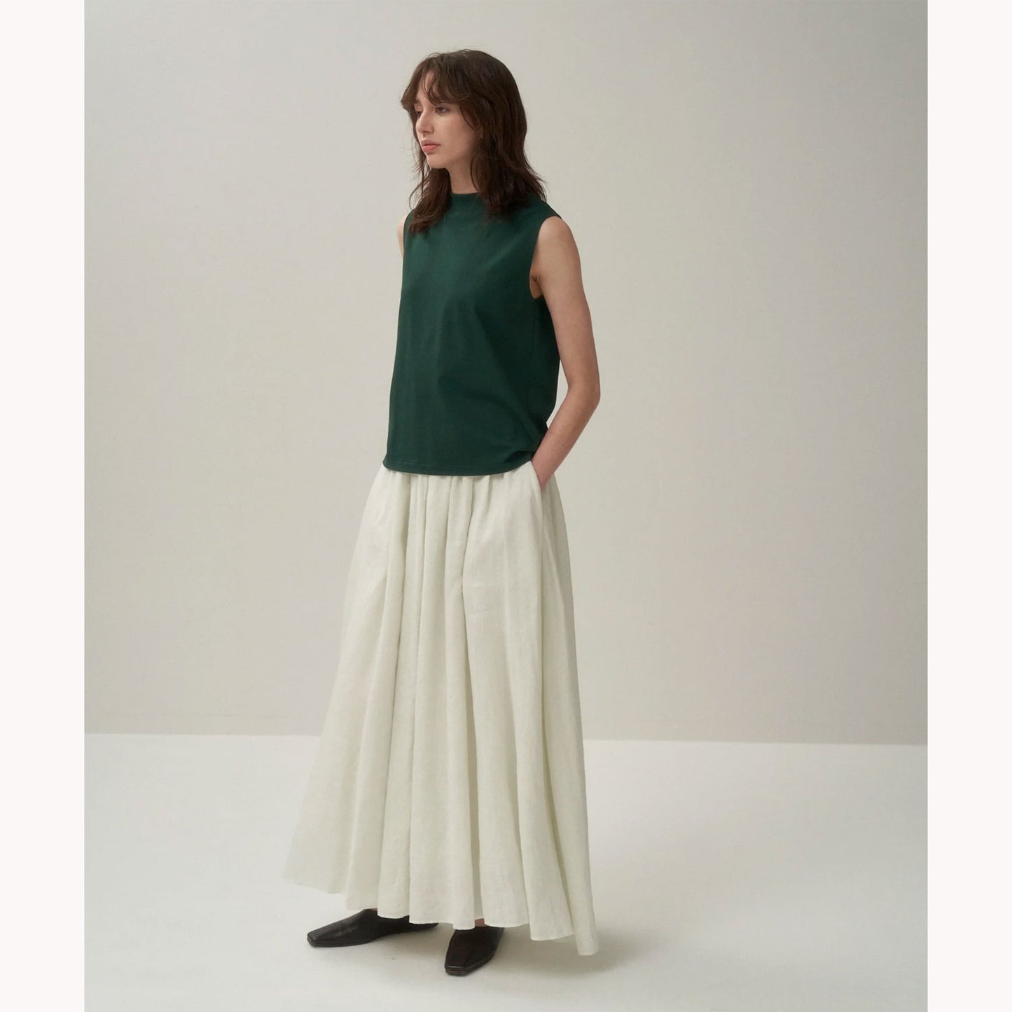 
                  
                    NATURAL DYED LINEN LAWN | GATHERD SKIRT-GREEN-
                  
                