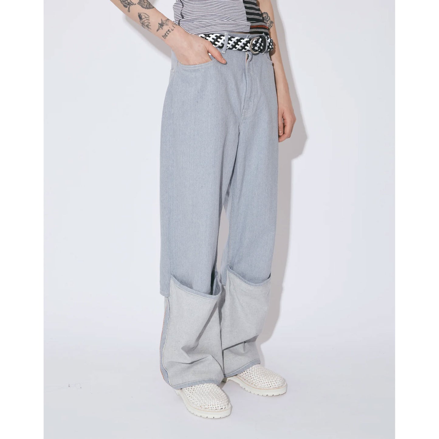 
                  
                    recycling denim flip hem pants-saxe-
                  
                