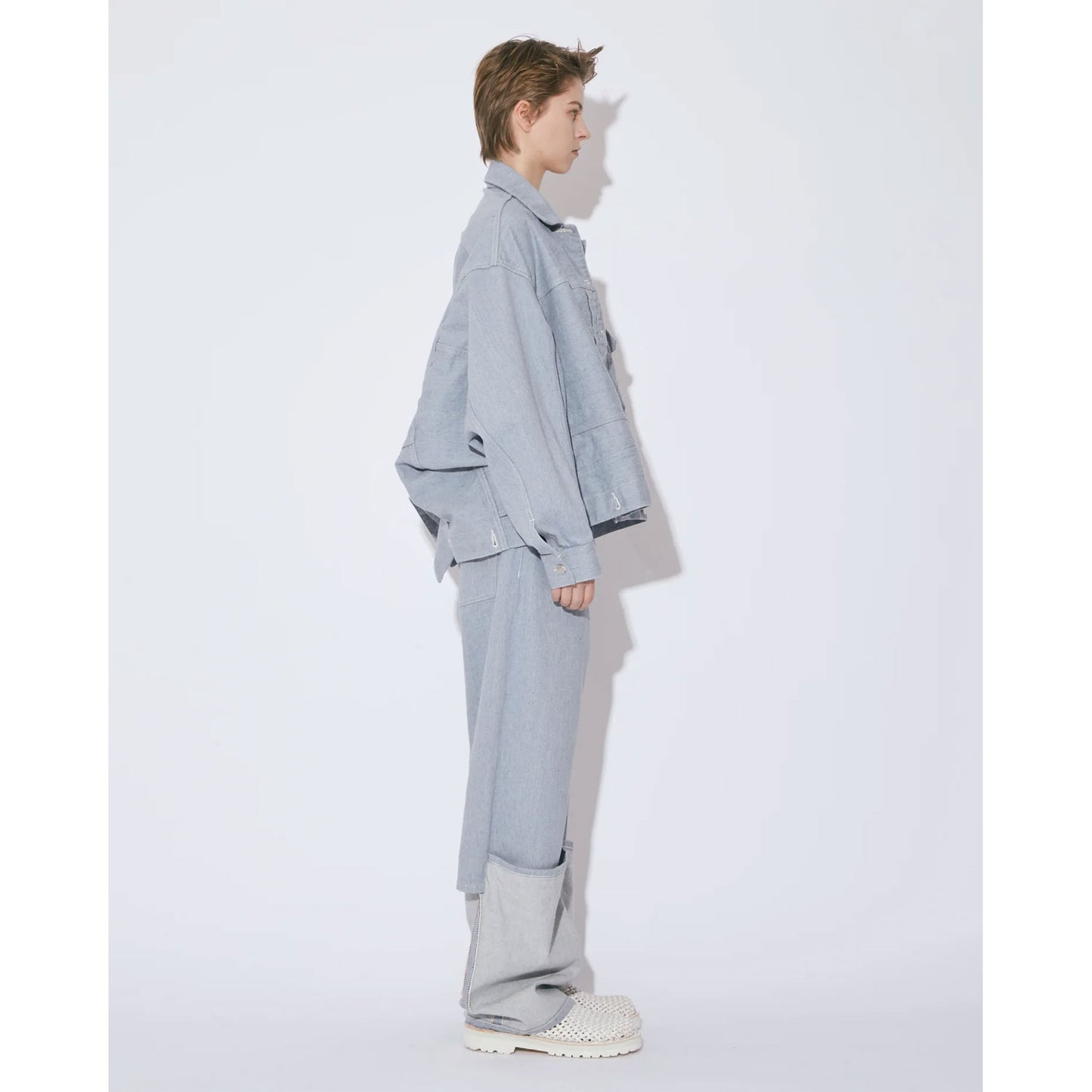 
                  
                    recycling denim flip hem pants-saxe-
                  
                