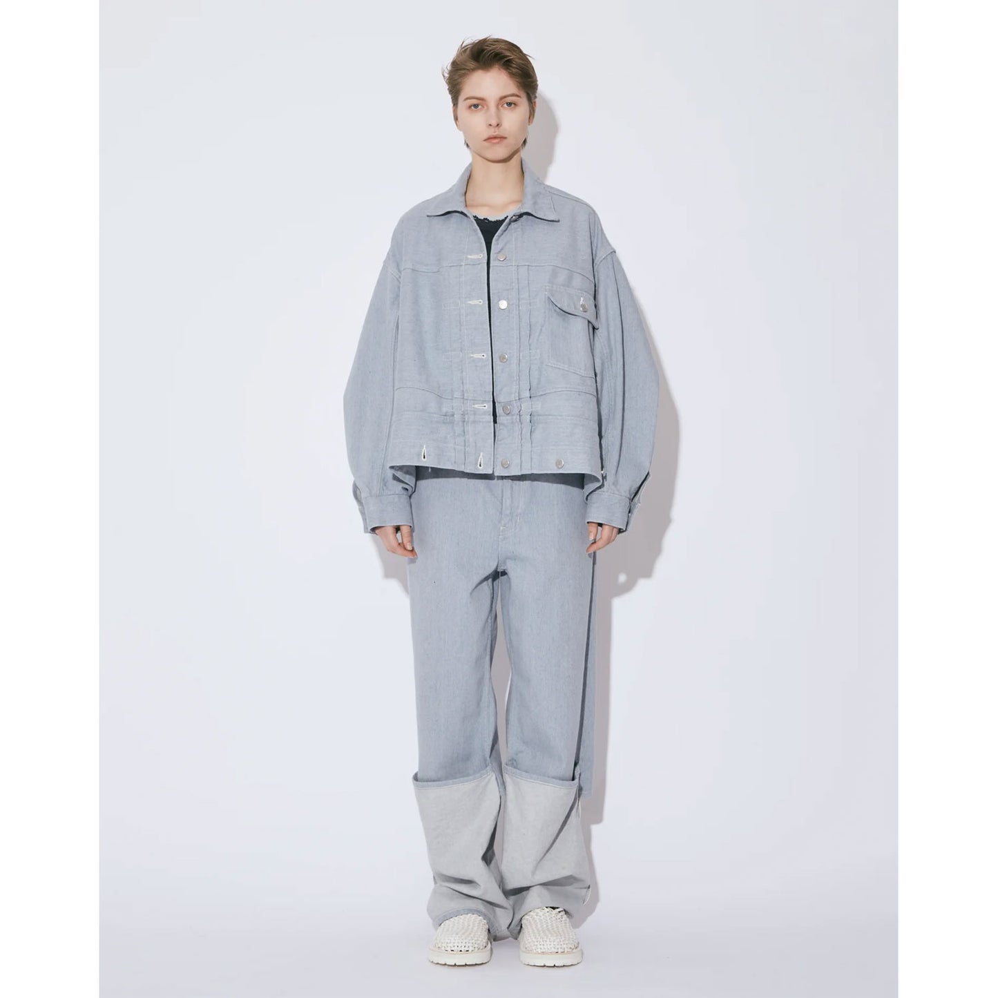
                  
                    recycling denim flip hem pants-saxe-
                  
                