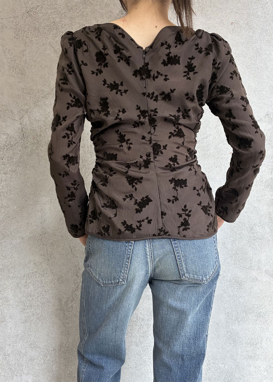 
                  
                    FLOCKED ROSE PRINT GATHERED BLOUSE
                  
                
