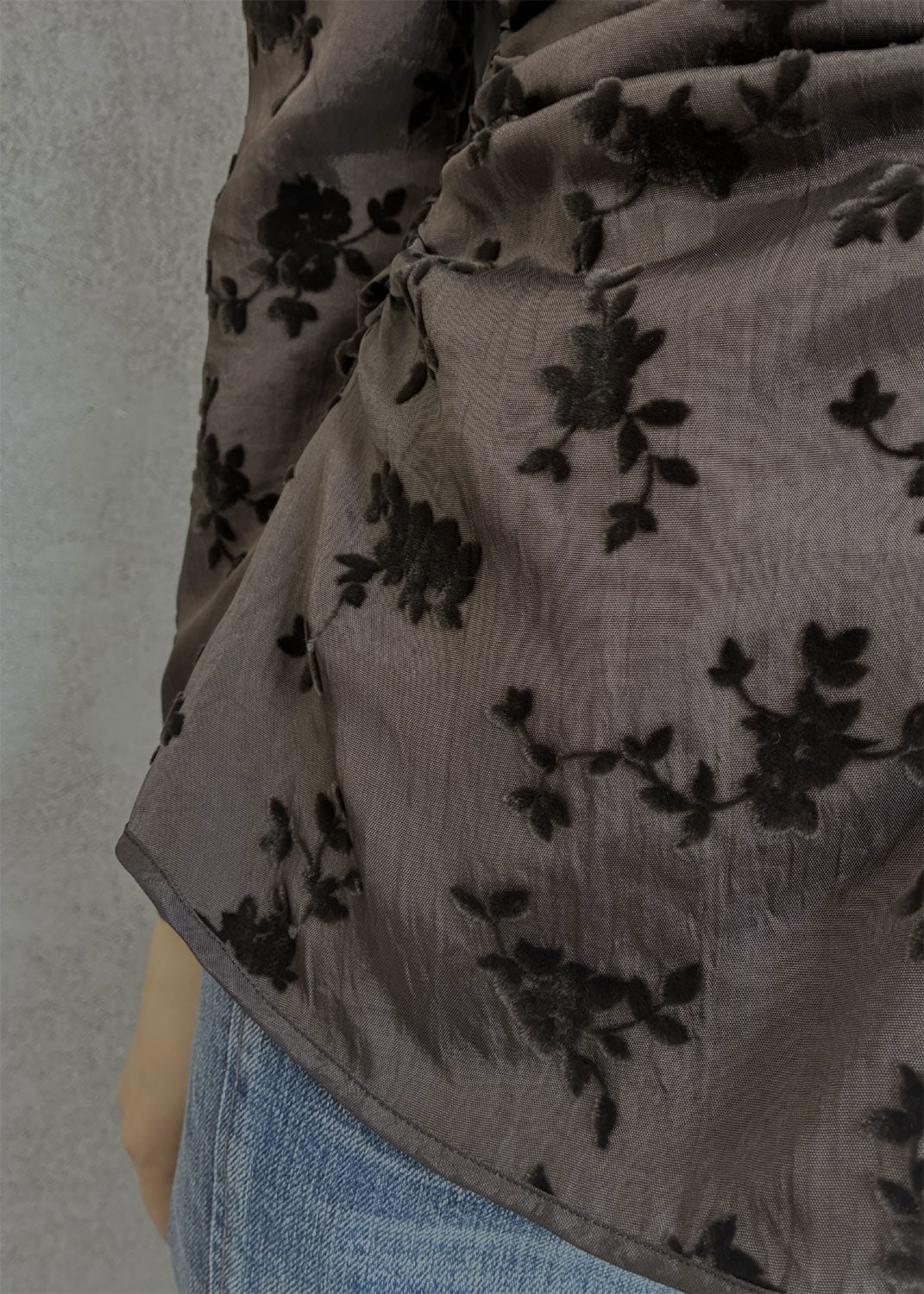 
                  
                    FLOCKED ROSE PRINT GATHERED BLOUSE
                  
                