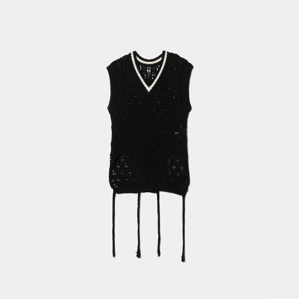 double-end cotton wool linen top-black-