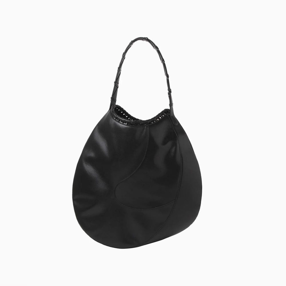 Synthetic Leather Asymmetrical Tote Bag - black