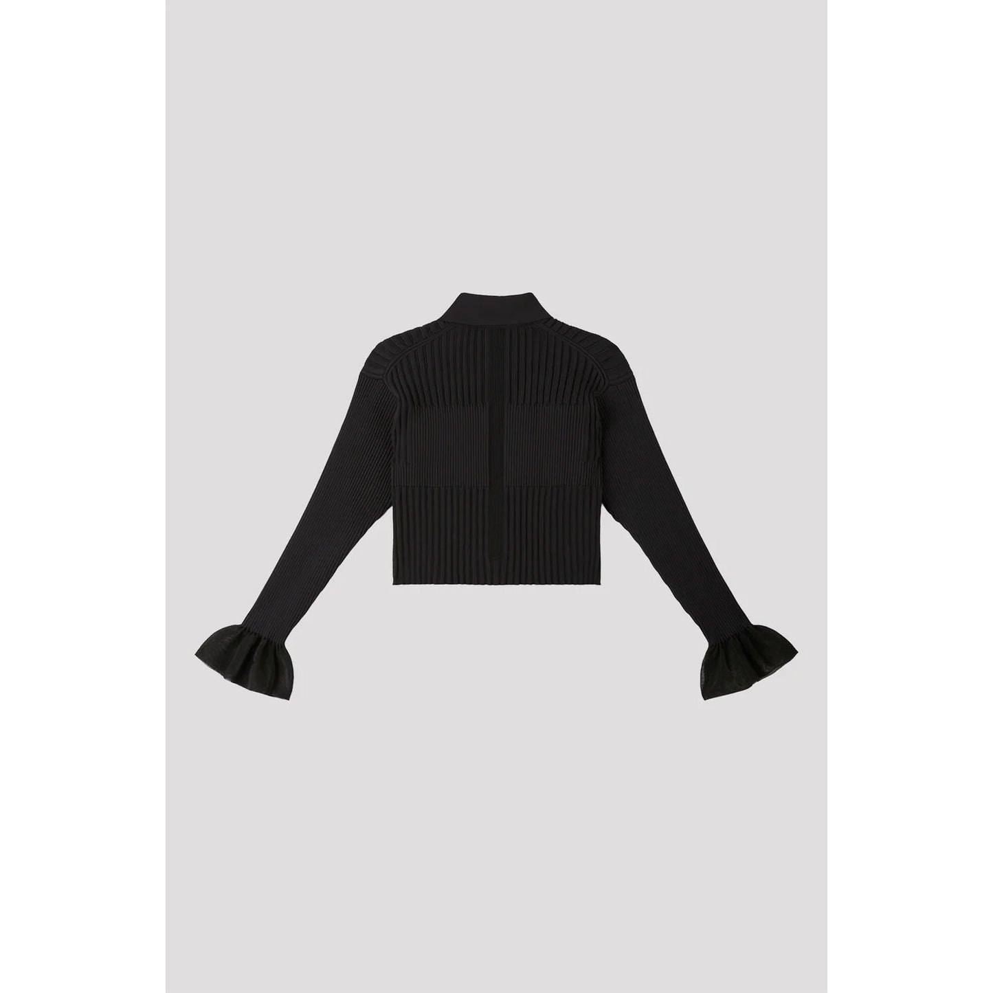 
                  
                    FLUTED LUCENT-CROPPED SHIRT CARDIGAN-BLACK-
                  
                