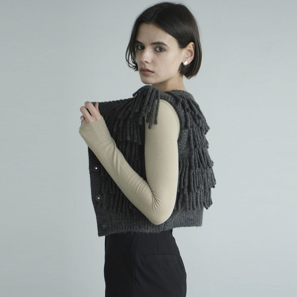 
                  
                    W FACE FRINGE KNIT VEST
                  
                