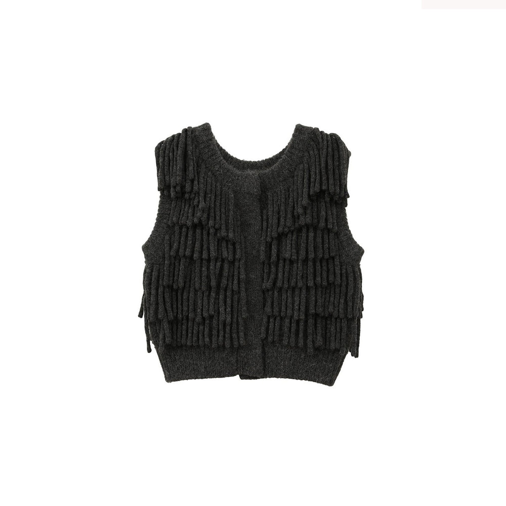 W FACE FRINGE KNIT VEST