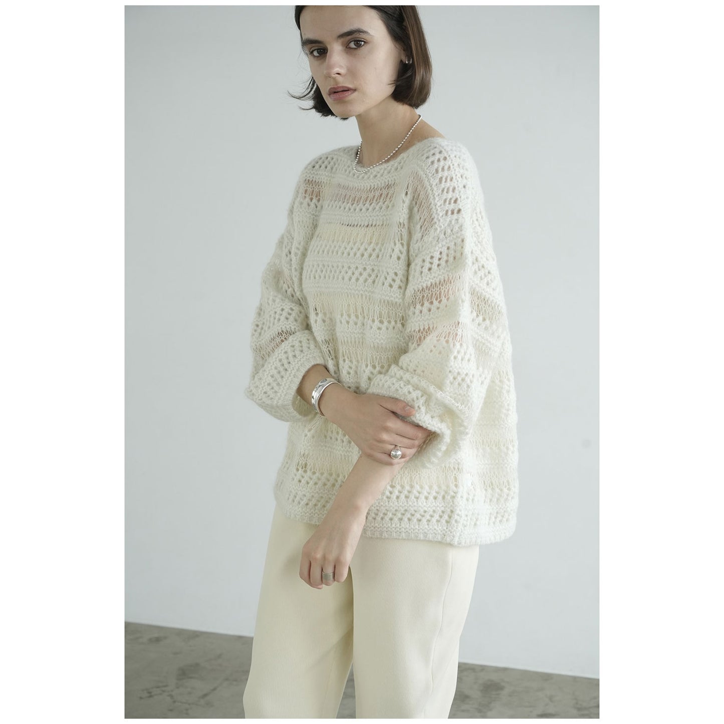 
                  
                    SHEER BORDER MOHAIR KNIT
                  
                