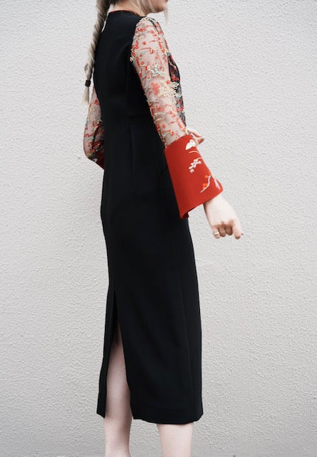 
                  
                    Acetate Polyester Floral Lace-Sleeve Dress - black
                  
                