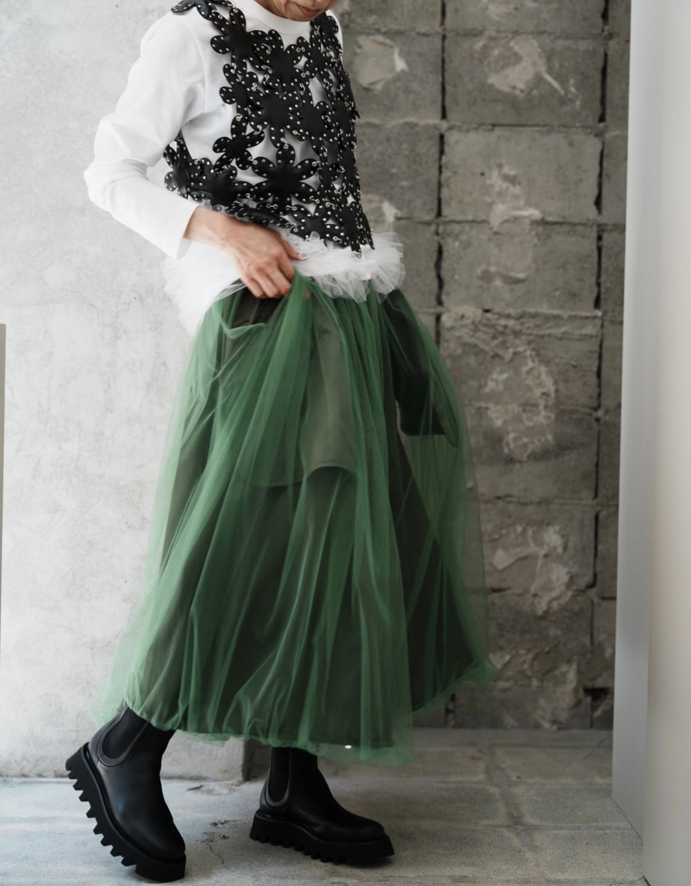 noir kei ninomiya ラッフルスリーブトップ チュール ハーネス