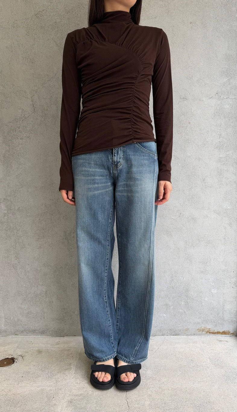 
                  
                    SHEER JERSEY ASYMMETRIC GATHERED TOP
                  
                