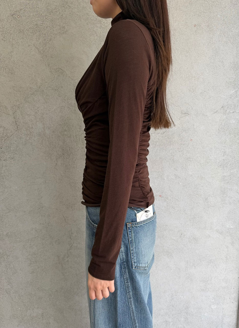 
                  
                    SHEER JERSEY ASYMMETRIC GATHERED TOP
                  
                