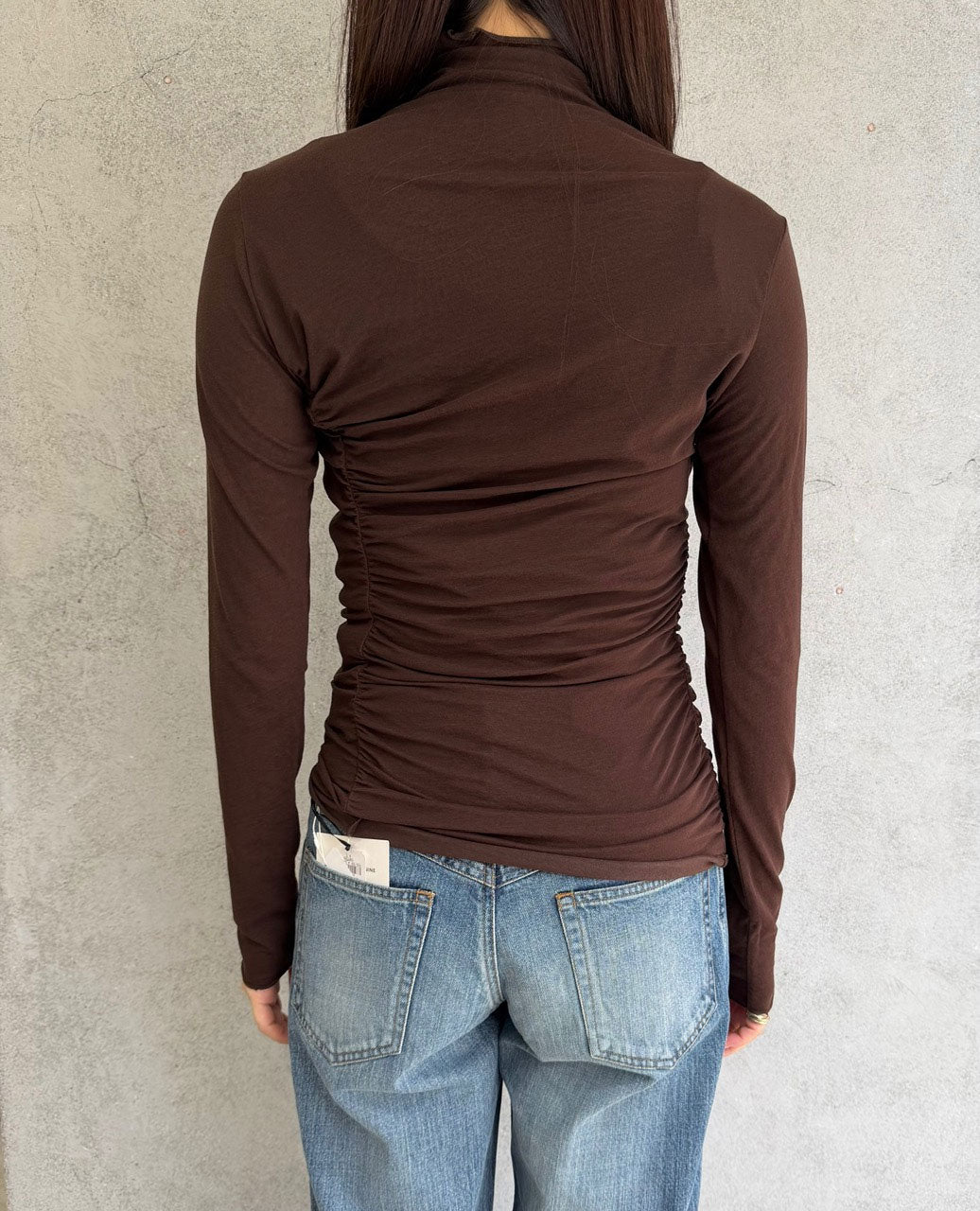 
                  
                    SHEER JERSEY ASYMMETRIC GATHERED TOP
                  
                