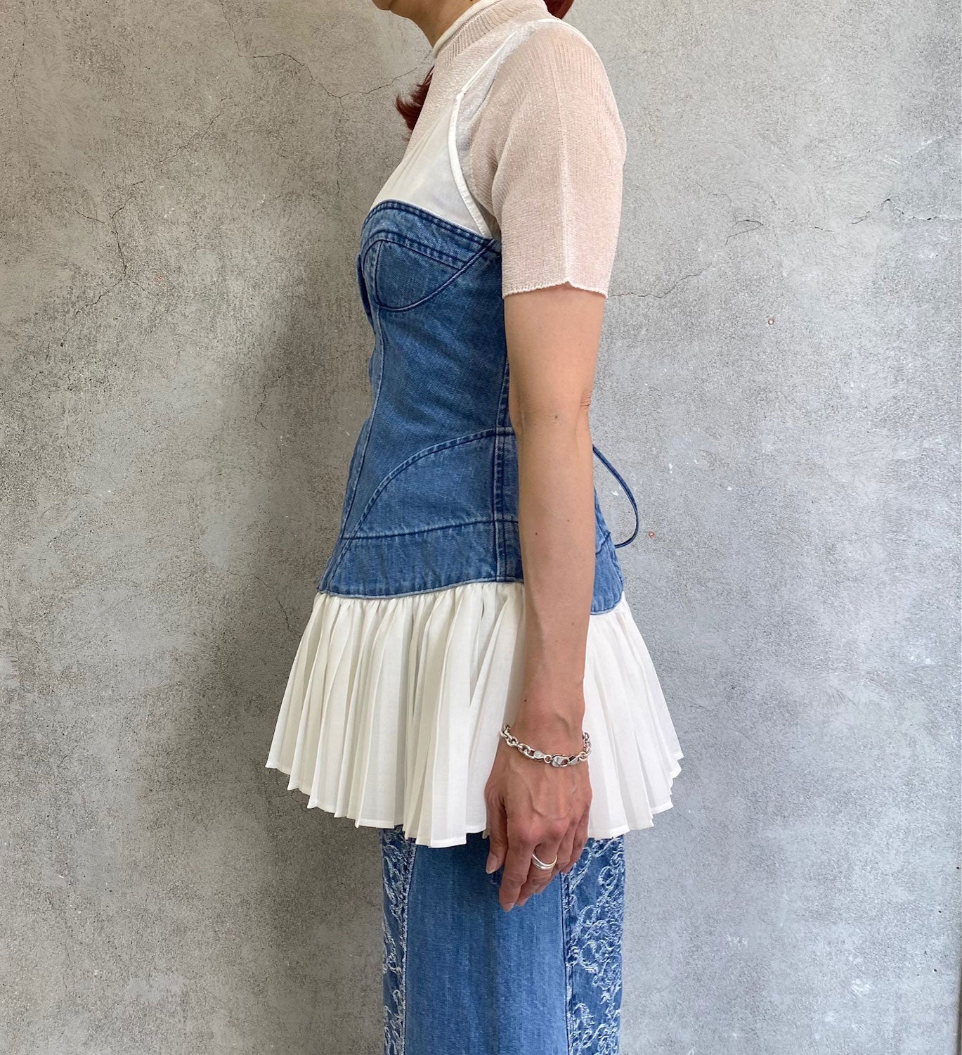 
                  
                    ORGANIC COTTON DENIM PLEATED BUSTIER TOP -BLUE-
                  
                