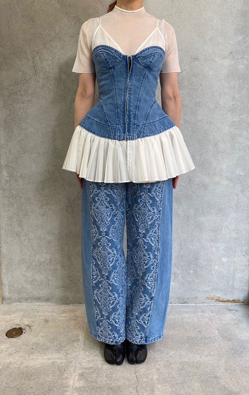 
                  
                    ORGANIC COTTON DENIM PLEATED BUSTIER TOP -BLUE-
                  
                