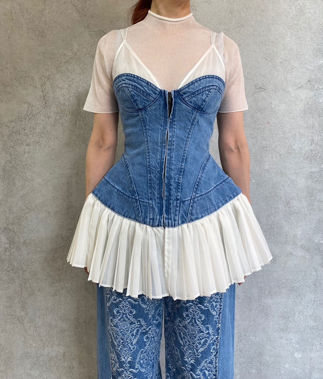 
                  
                    ORGANIC COTTON DENIM PLEATED BUSTIER TOP -BLUE-
                  
                