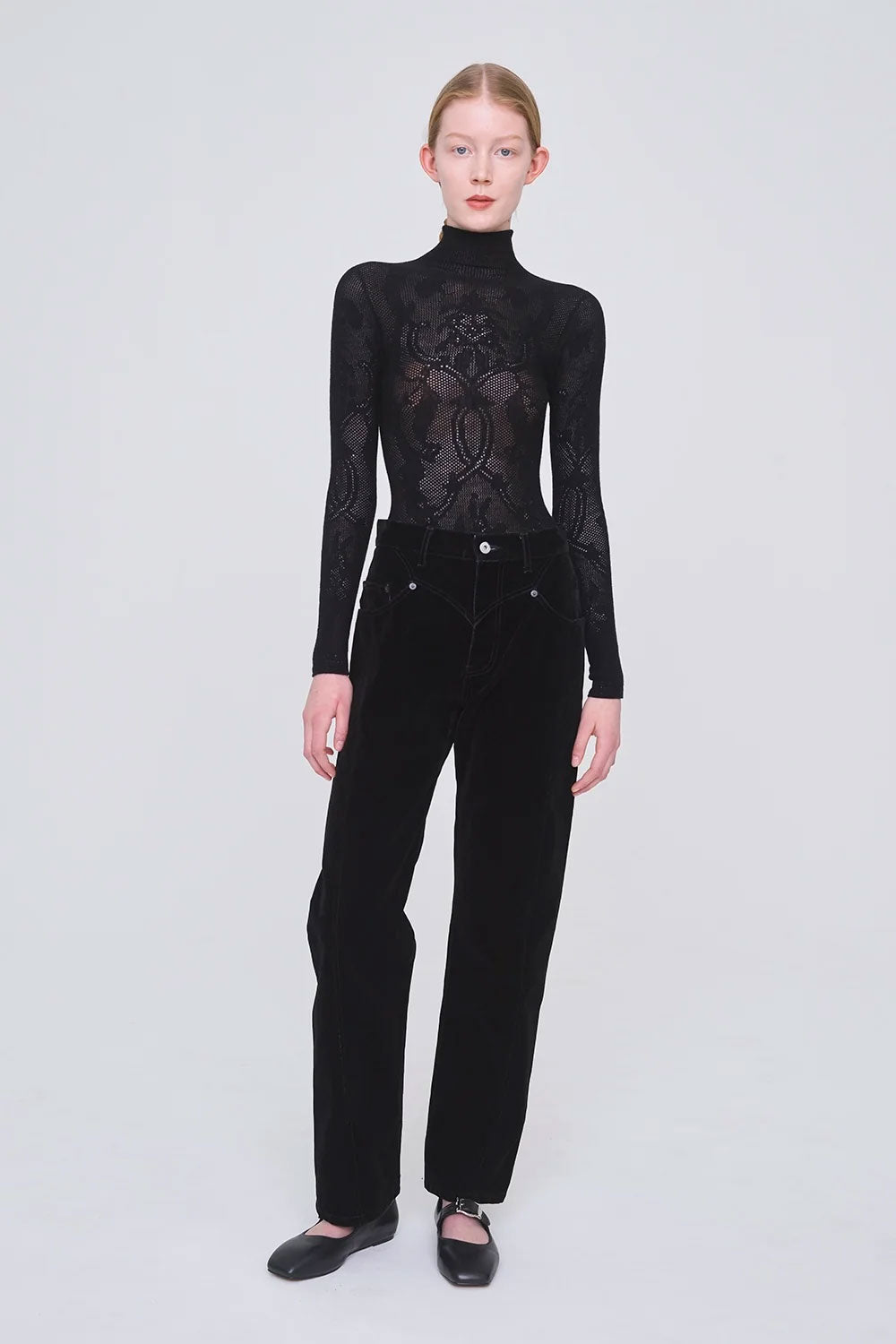 
                  
                    WOOL LACE KNIT TURTLENECK BODYSUIT
                  
                
