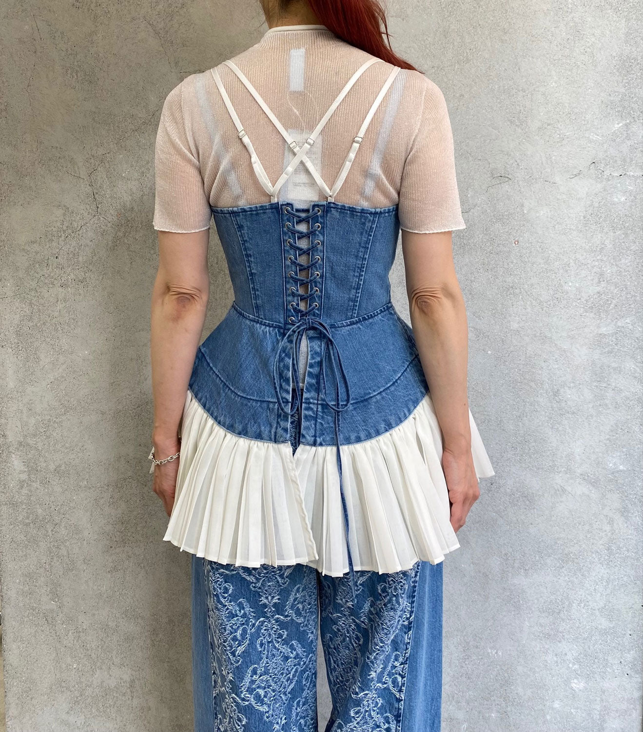 
                  
                    ORGANIC COTTON DENIM PLEATED BUSTIER TOP -BLUE-
                  
                