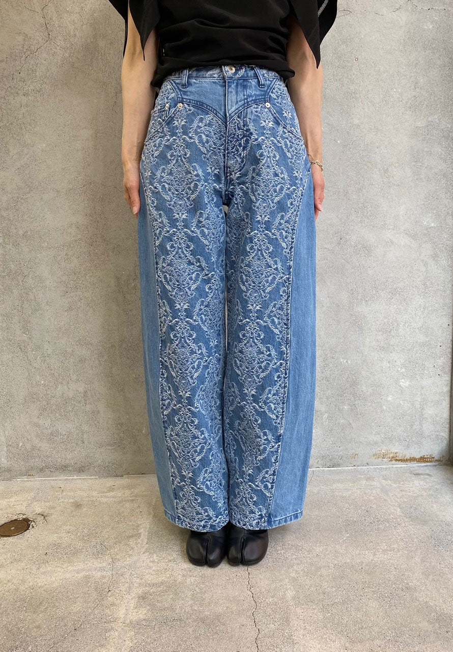DAMASK-JAQUARD DENIM CURVE-FIT HIGH-RISE JEANS -INDIGO DAMASK