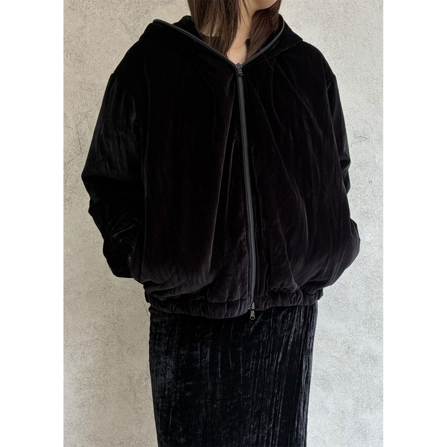 
                  
                    COTTON VELVET FUFFER HOODED JACKET
                  
                