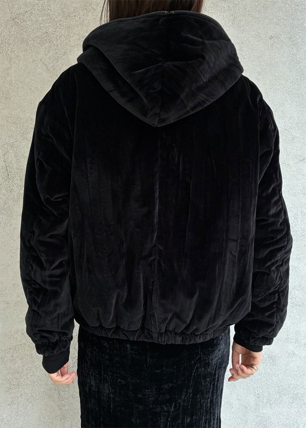 
                  
                    COTTON VELVET FUFFER HOODED JACKET
                  
                