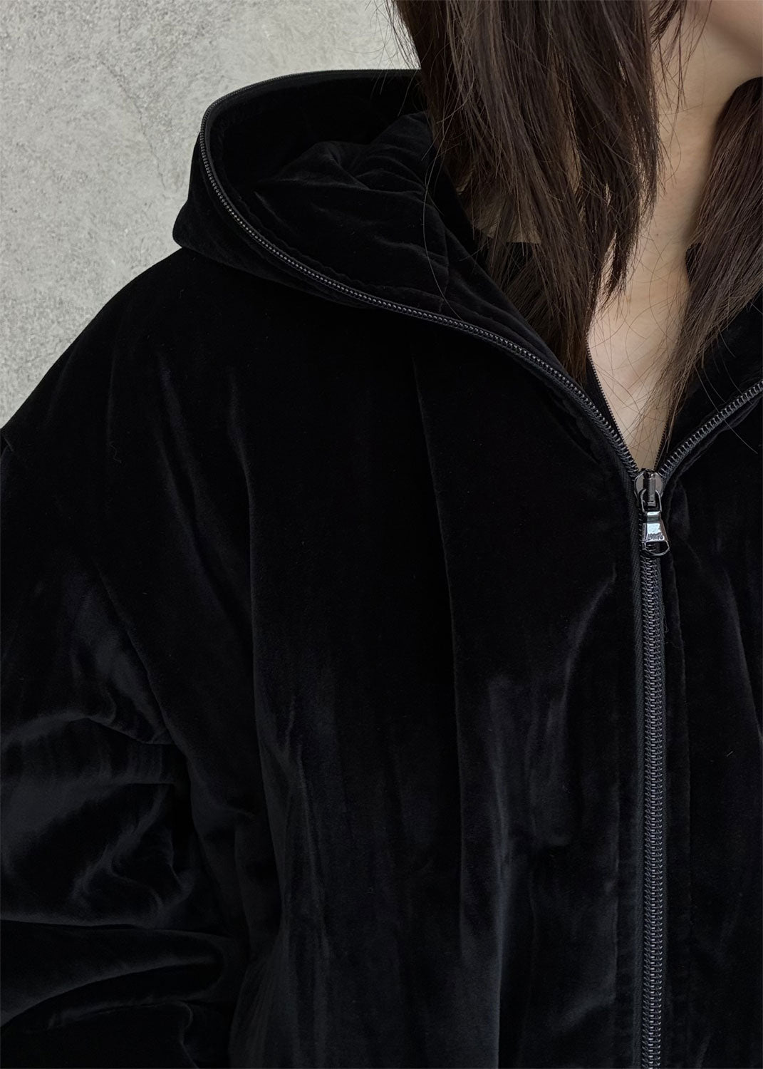 
                  
                    COTTON VELVET FUFFER HOODED JACKET
                  
                