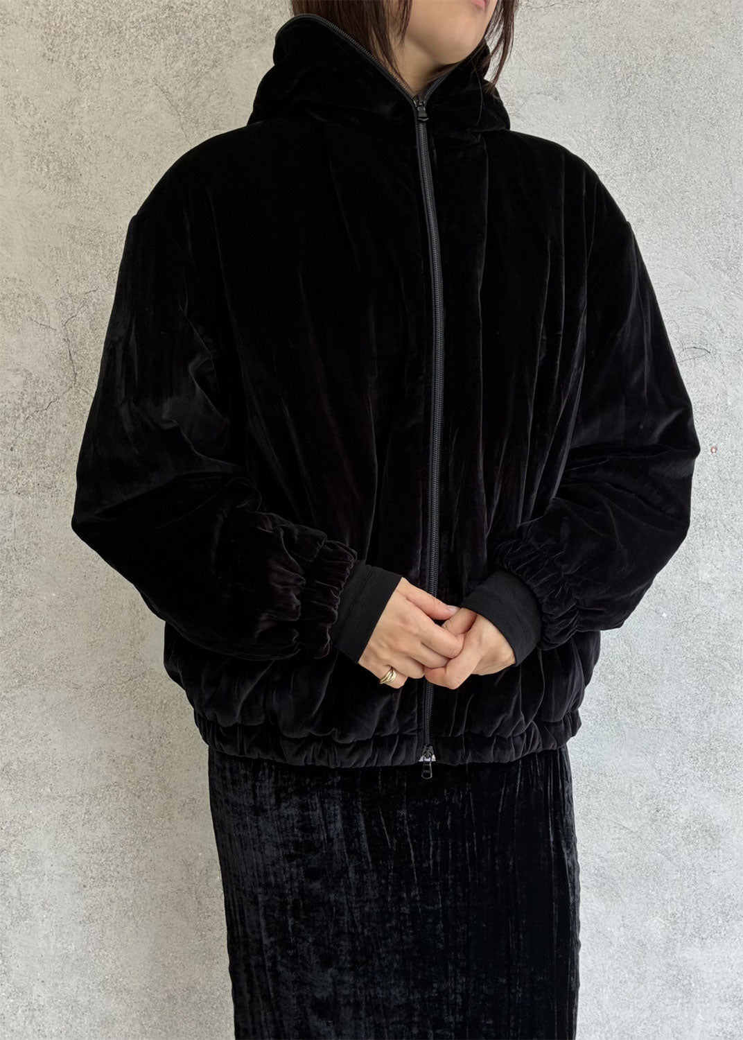 
                  
                    COTTON VELVET FUFFER HOODED JACKET
                  
                
