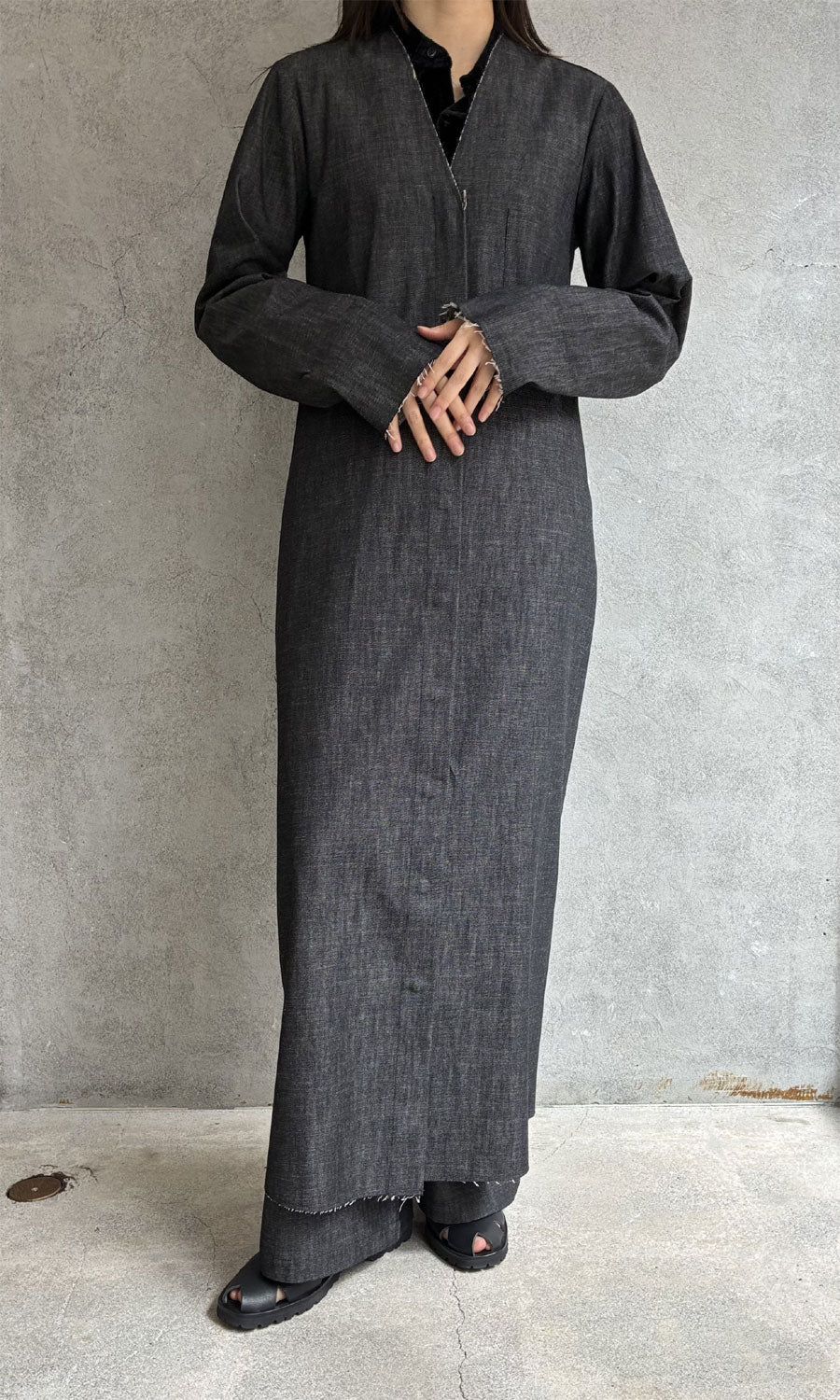 
                  
                    DENIM LONGSLEEVE SNAP DRESS
                  
                