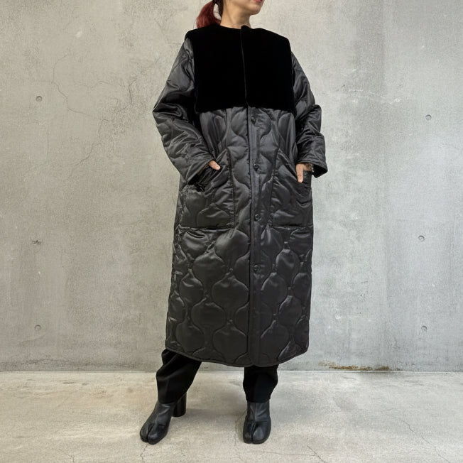 
                  
                    FAUX SHEARLING-PANELED LEATHER QUILTED COAT
                  
                