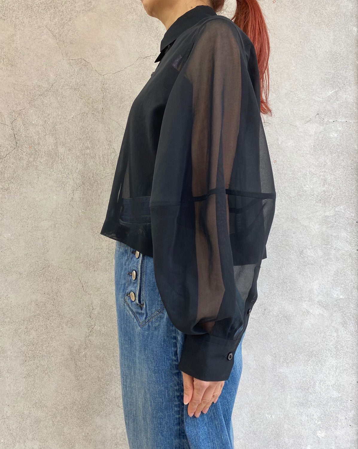 
                  
                    COTTON VOILE BALLOON SLEEVE SHIRT-BLACK-
                  
                