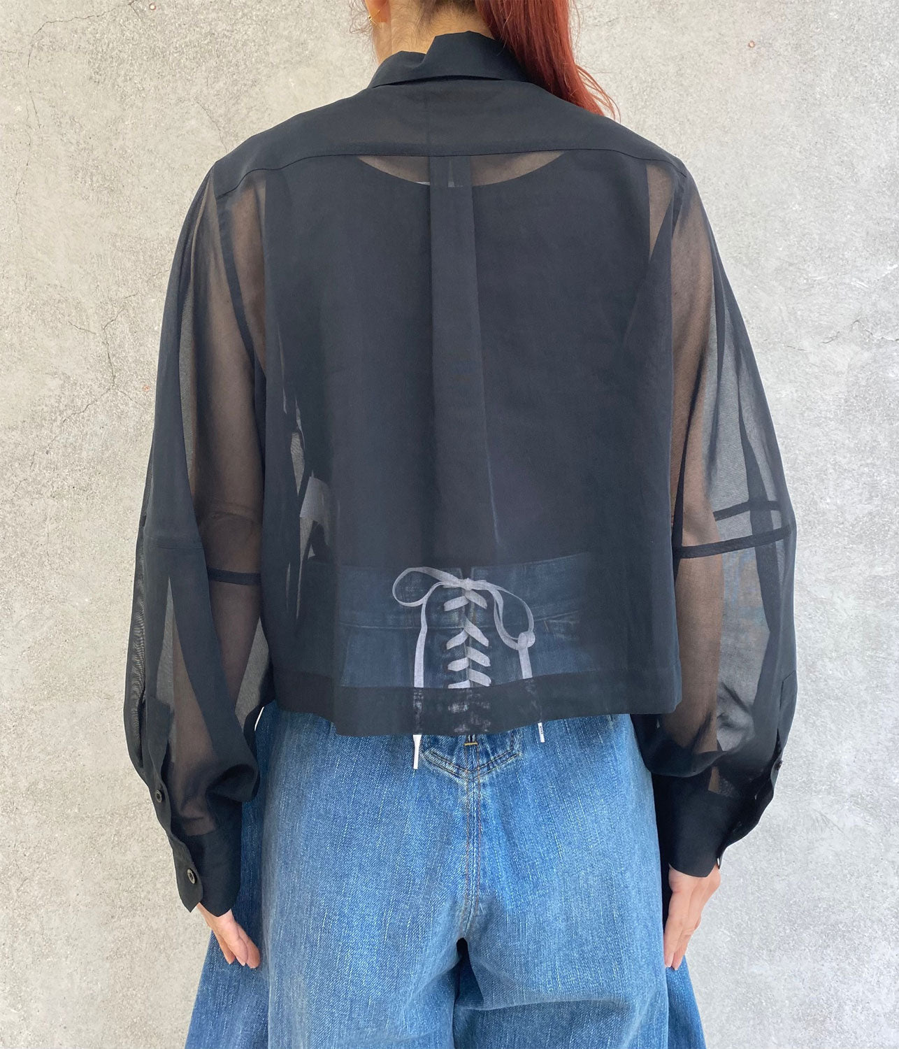 
                  
                    COTTON VOILE BALLOON SLEEVE SHIRT-BLACK-
                  
                