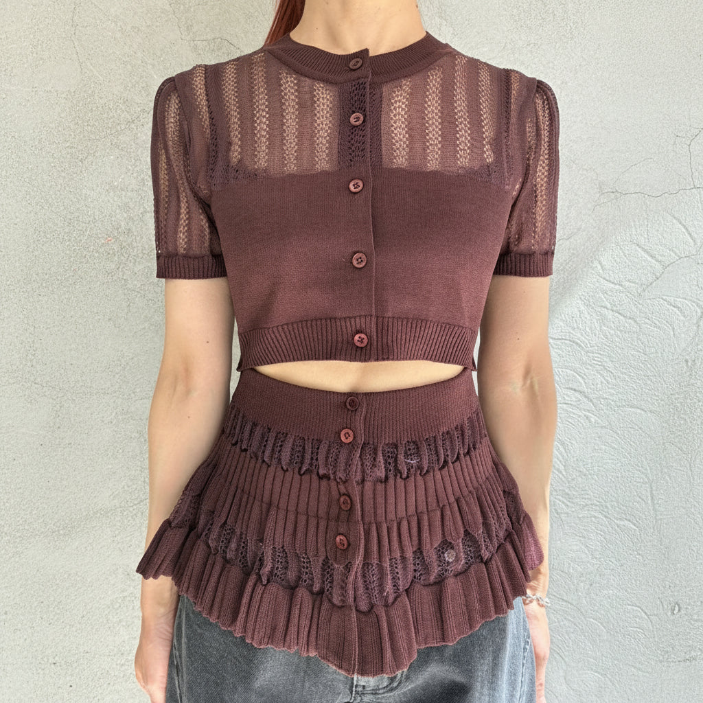 
                  
                    CONVERTIBLE SHEER STRIPE KNIT CARDIGAN -BROWN-
                  
                