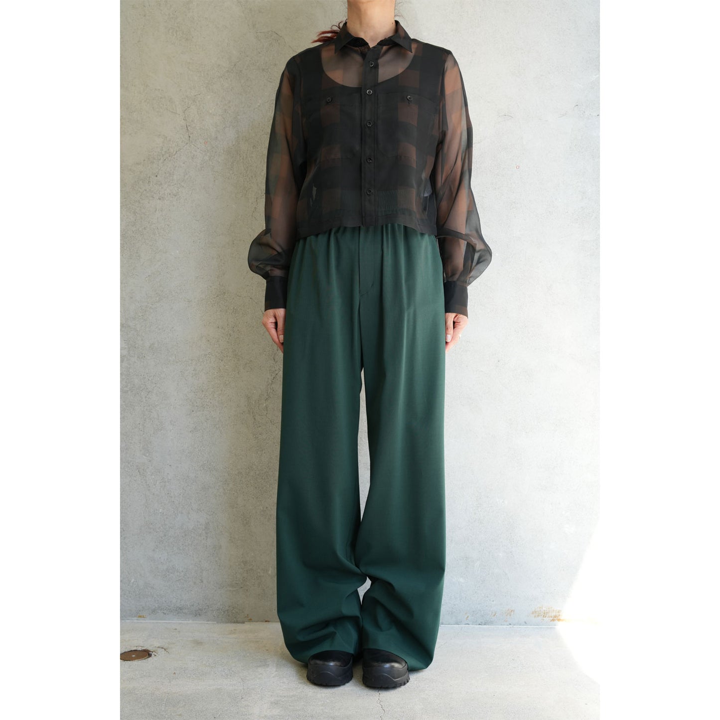 
                  
                    STRETCH WIDE-LEG PANTS-GREEN-
                  
                