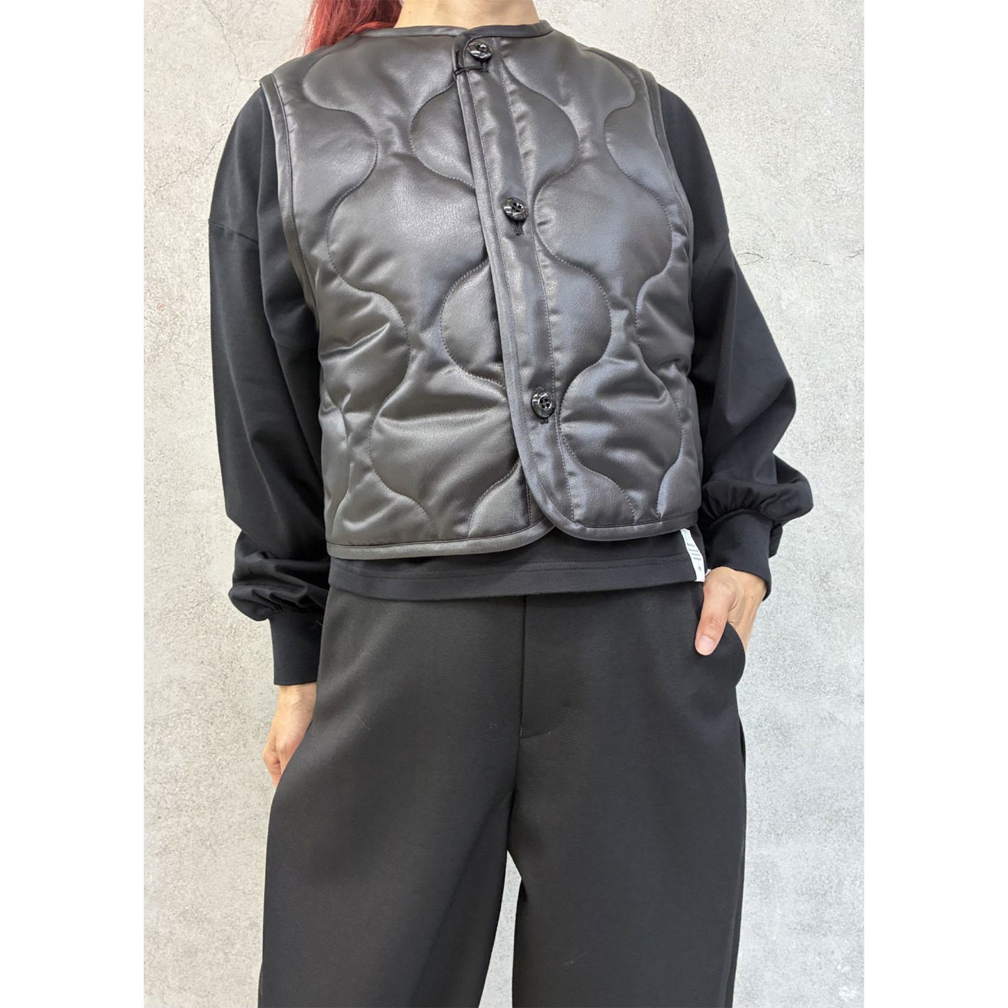 
                  
                    FAUX LEATHER QUILTED CROPPED VEST
                  
                