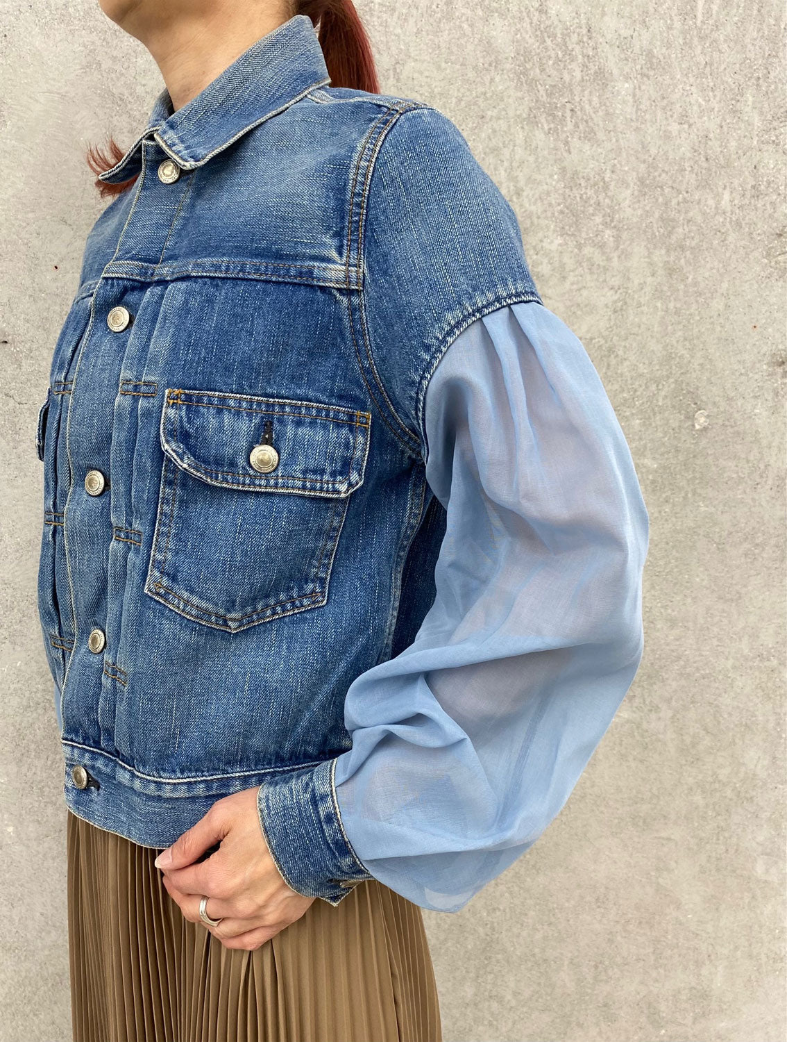 
                  
                    BALLOON SLV DENIM JK(SHEER SLEEVE)‐USED WASH BLUE-
                  
                