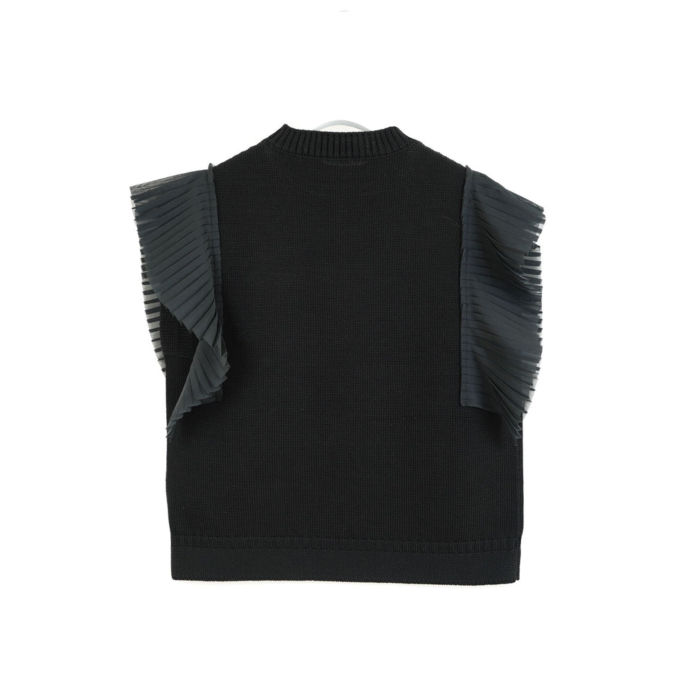 SLEEVELESS PLEATED GUERNSEY KNIT-BLACK- – OBLIGE