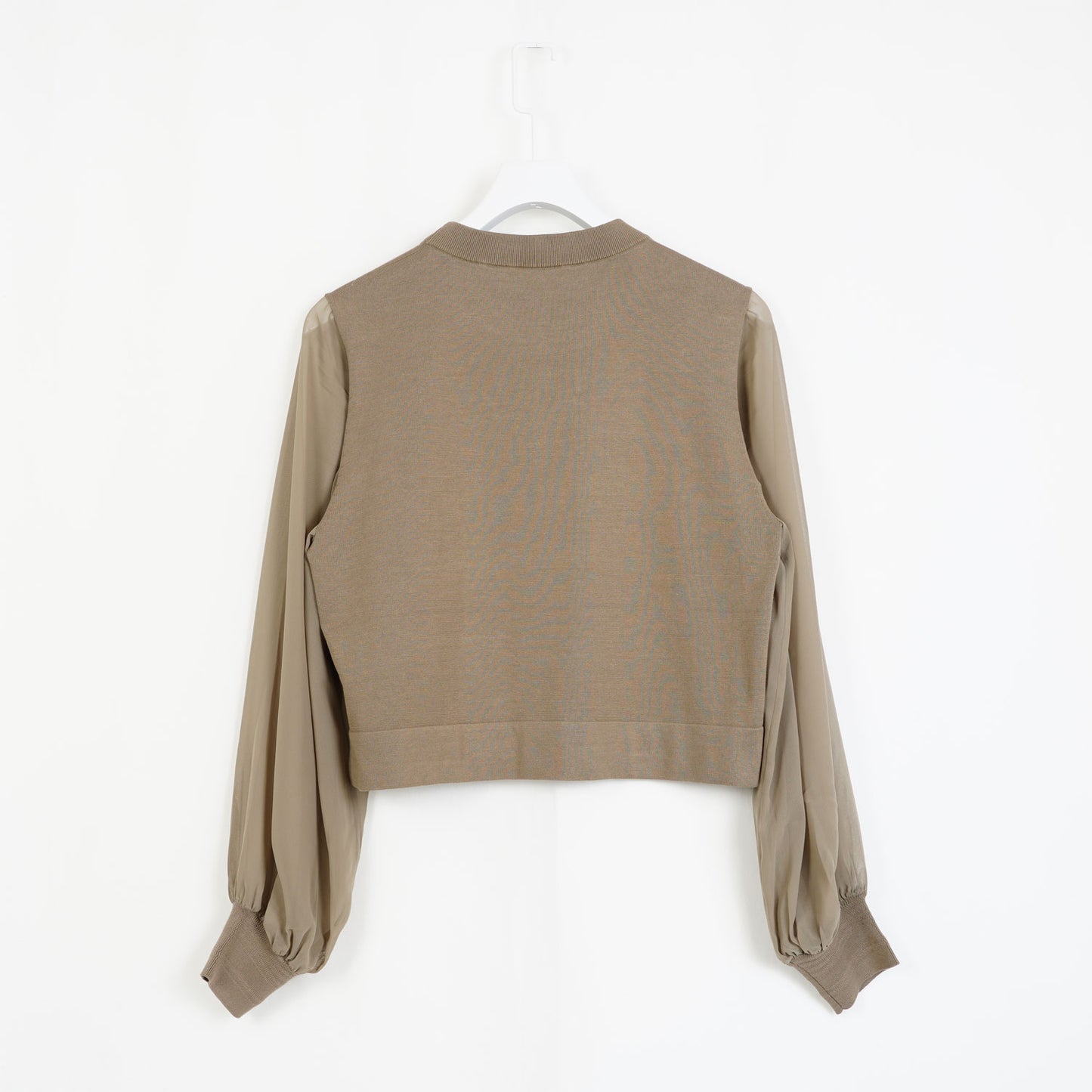 
                  
                    SHEER SLEEVES CREW NECK CROPPED KNIT-BLACK-
                  
                