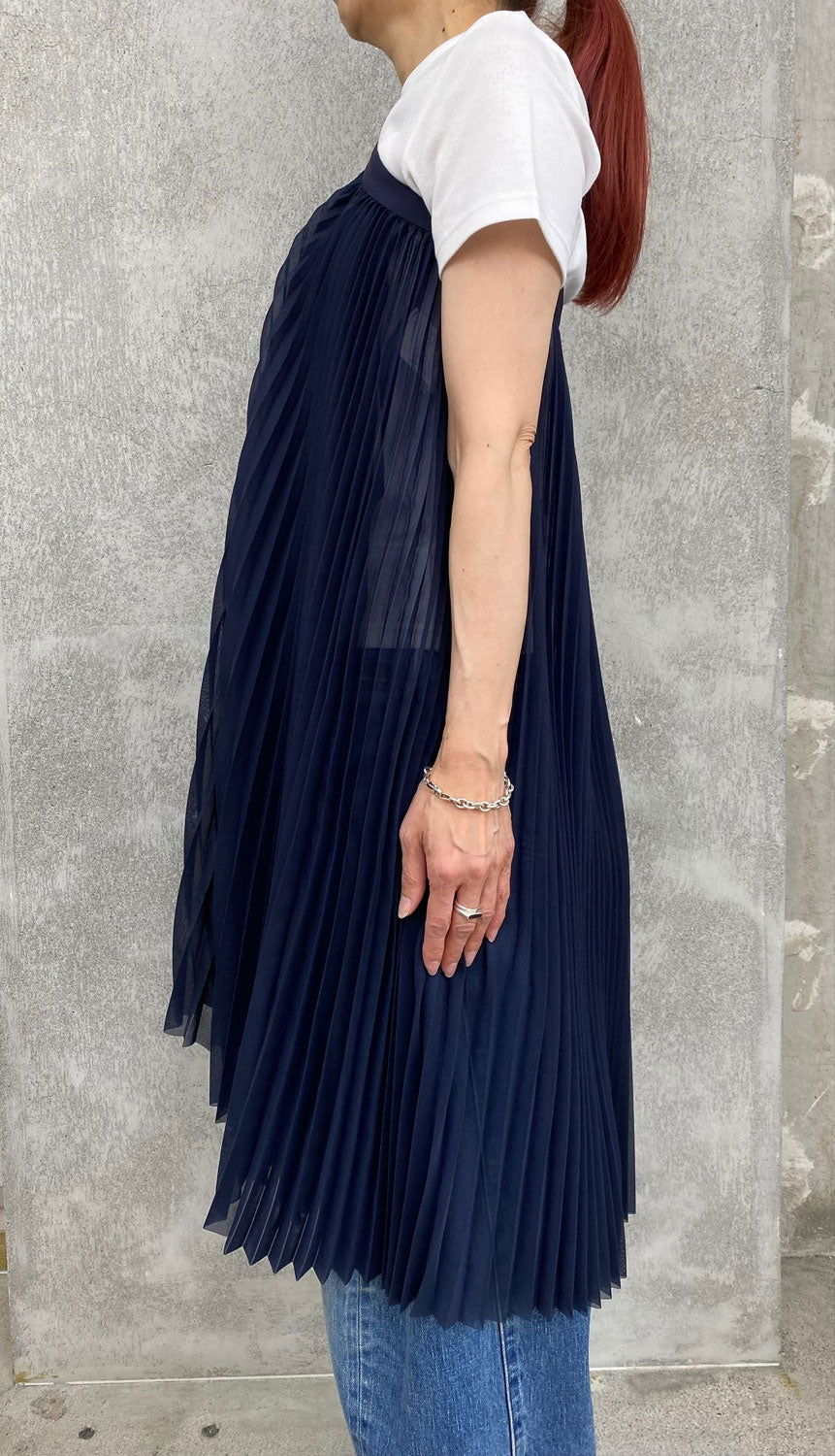 HYKE(ハイク)SHEER PLEATED WRAP DRESS SHEER PLEATED WRAP DRESS‐NAVY- – OBLIGE