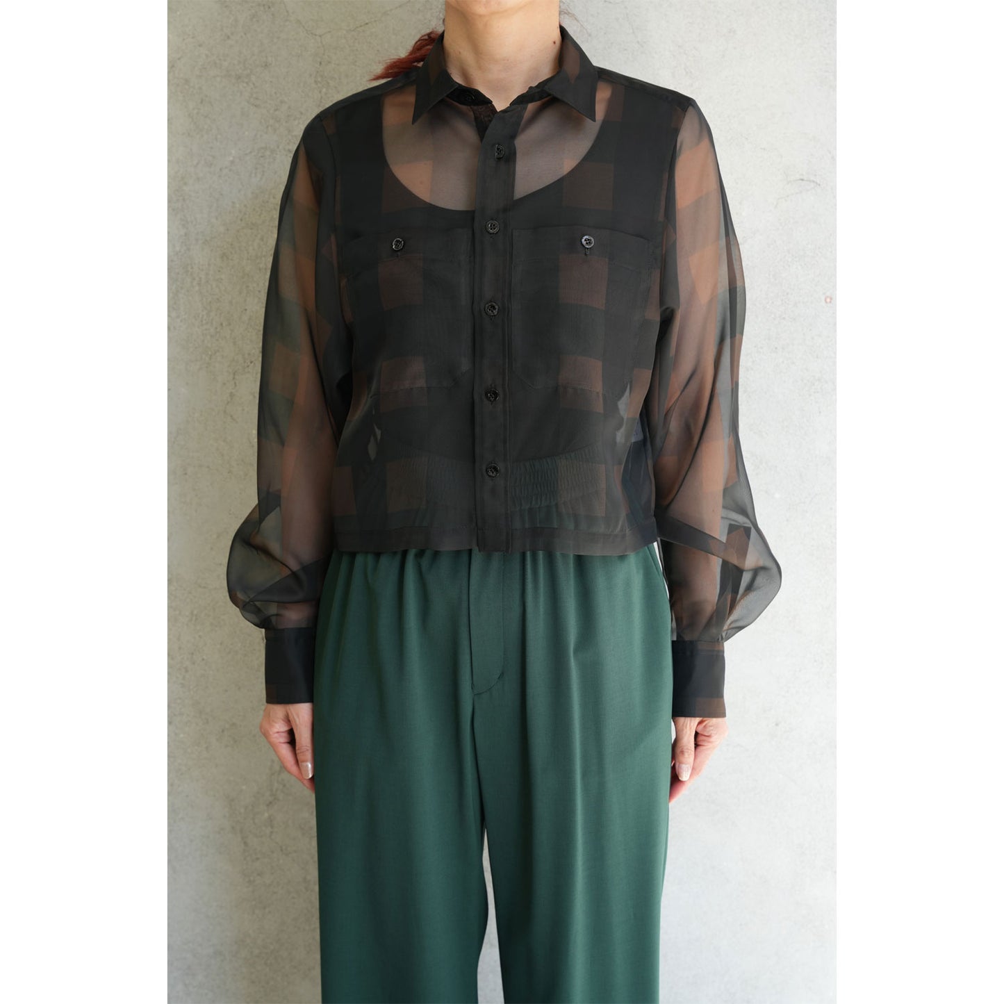 
                  
                    SHEER PLAID SHIRT-C/BROWN-
                  
                