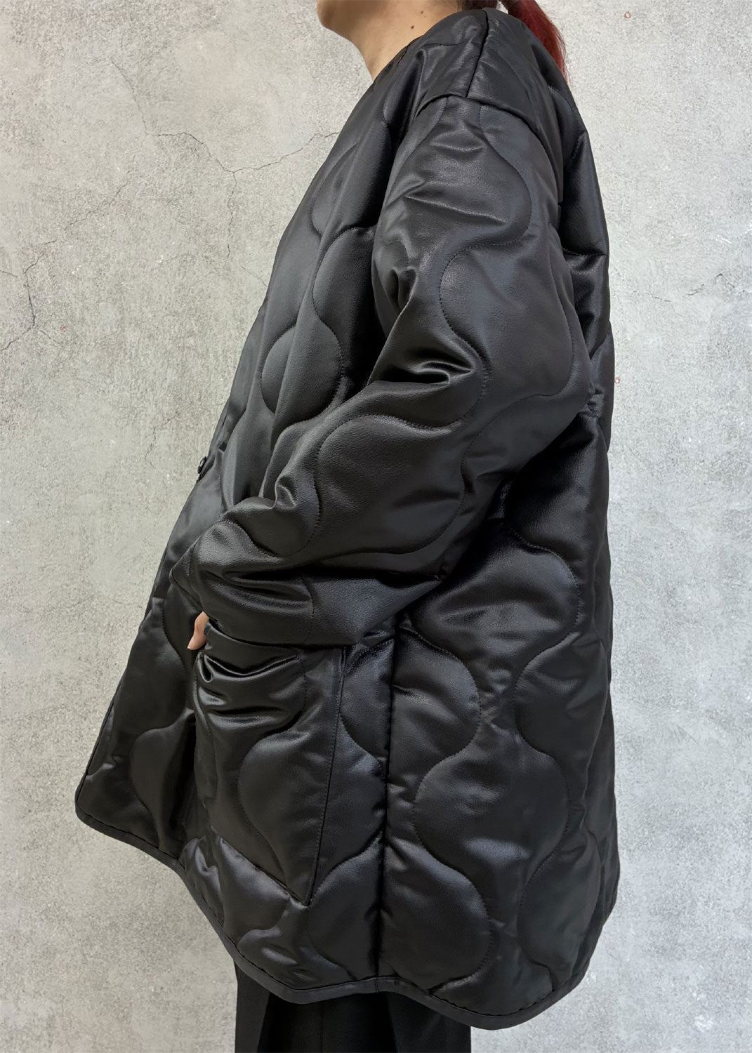 
                  
                    FAUX LEATHER QUILTED JACKET
                  
                
