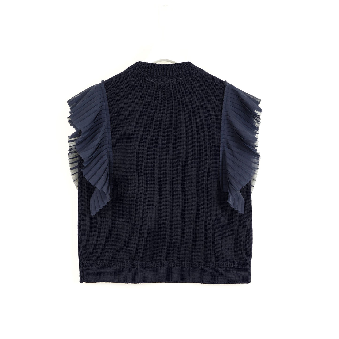 
                  
                    SLEEVELESS PLEATED GUERNSEY KNIT-NAVY-
                  
                