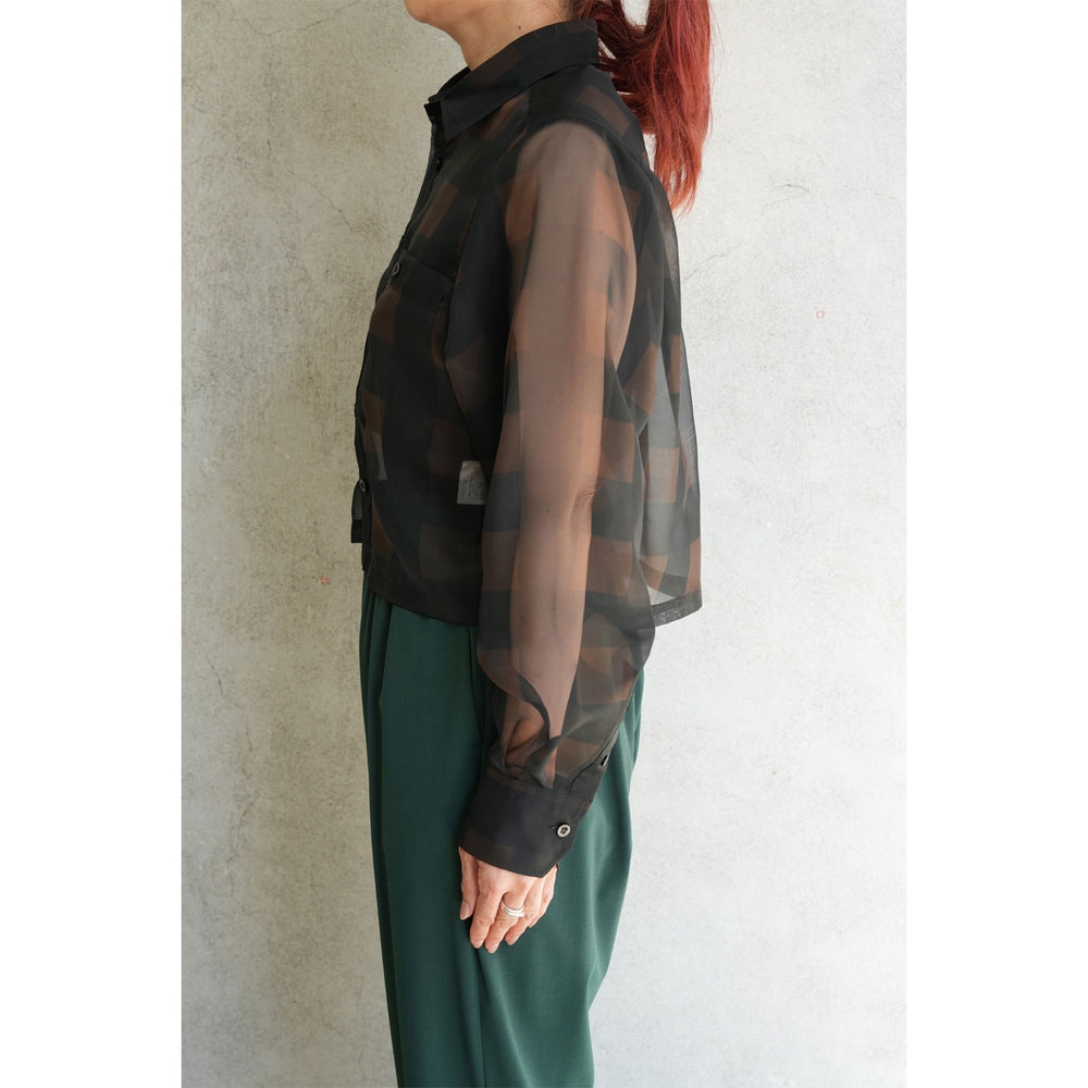 
                  
                    SHEER PLAID SHIRT-C/BROWN-
                  
                