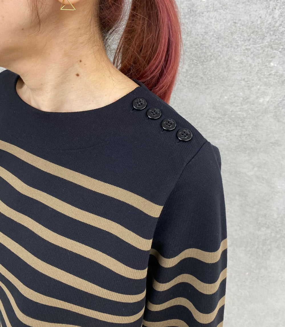 CROPPED BASQUE SHIRT-CREAM×BLACK- – OBLIGE