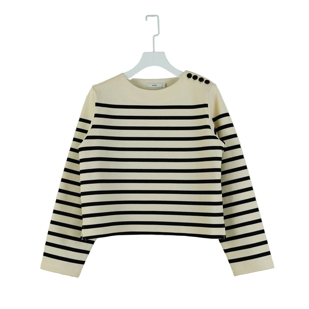 CROPPED BASQUE SHIRT-CREAM×BLACK- – OBLIGE