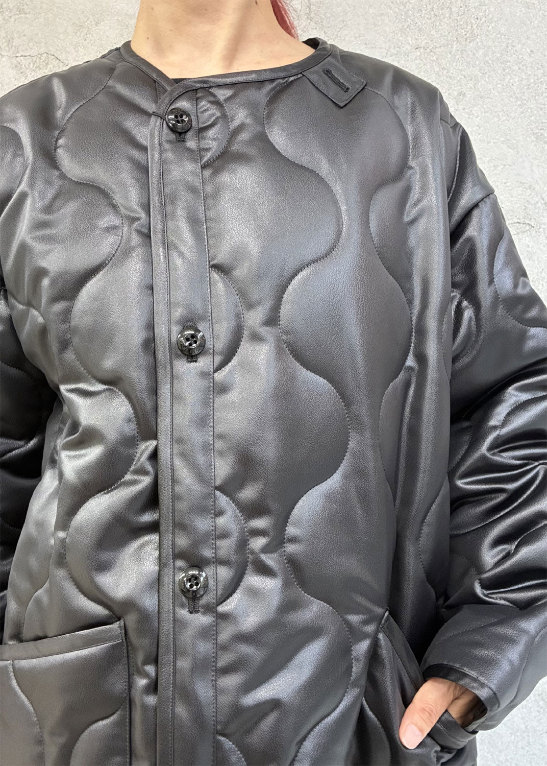 
                  
                    FAUX LEATHER QUILTED JACKET
                  
                