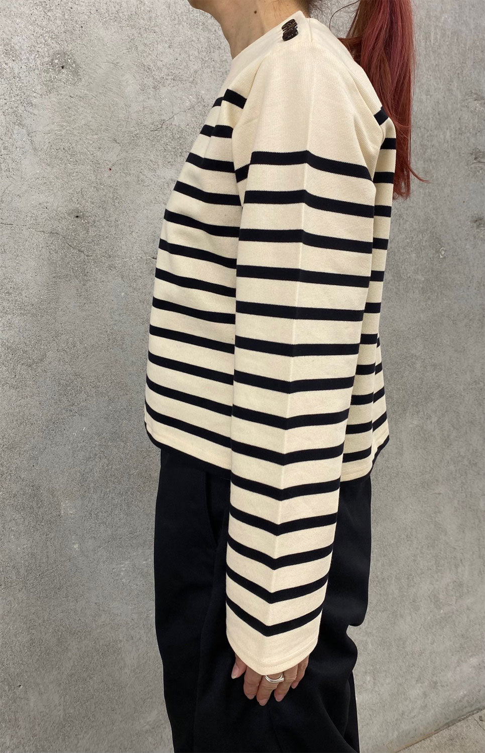 CROPPED BASQUE SHIRT-CREAM×BLACK- – OBLIGE