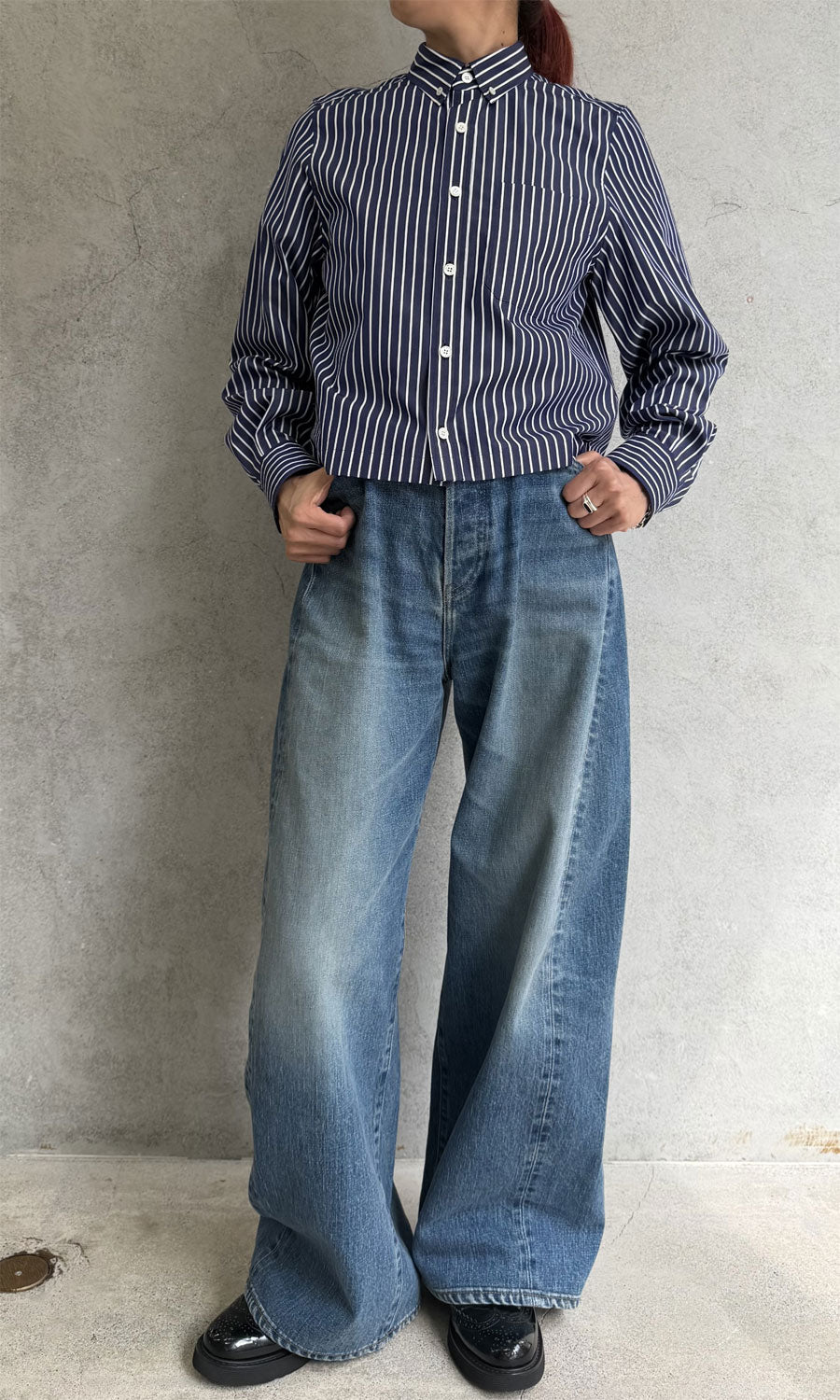 
                  
                    PENCIL STRIPED CROPPED B.D SHIRT
                  
                