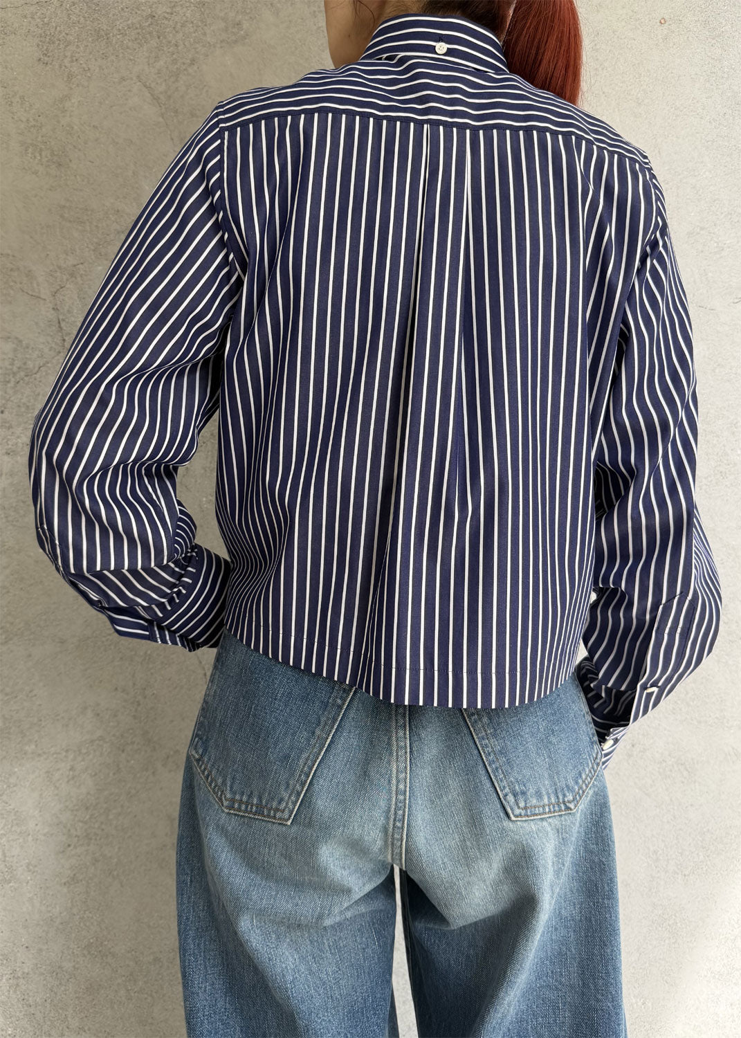 
                  
                    PENCIL STRIPED CROPPED B.D SHIRT
                  
                